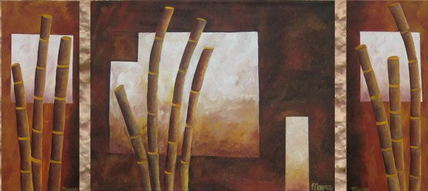 triptico de bambu MAYRA RAMIREZ Oil Canvas Landscaping