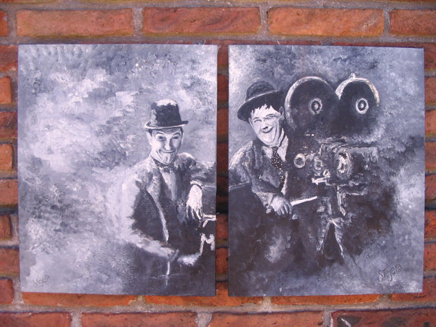 Laurel and Hardy Óleo Lienzo Retrato