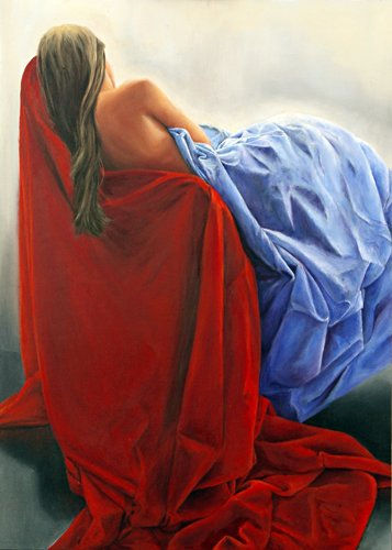 Entre el rojo y el azul Oil Panel Figure Painting