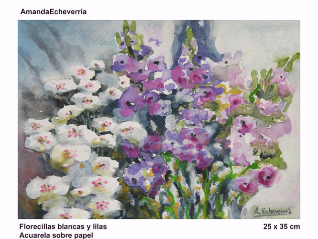 Florecillas blancas y lilas Watercolour Paper Landscaping