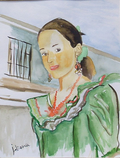 CON TRAJE DE FERIA Watercolour Paper Figure Painting