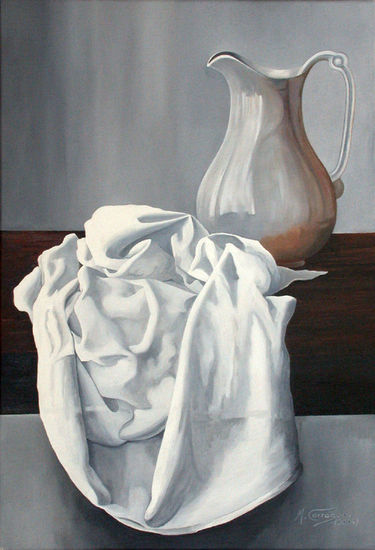 Jarra y paño Oil Canvas Still Life Paintings