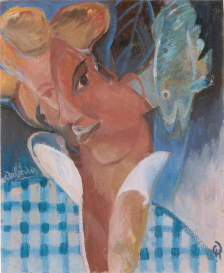 Mujer y pez Oil Canvas Figure Painting