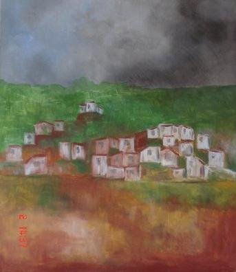 Tormenta sobre el caserío Acrylic Canvas Landscaping