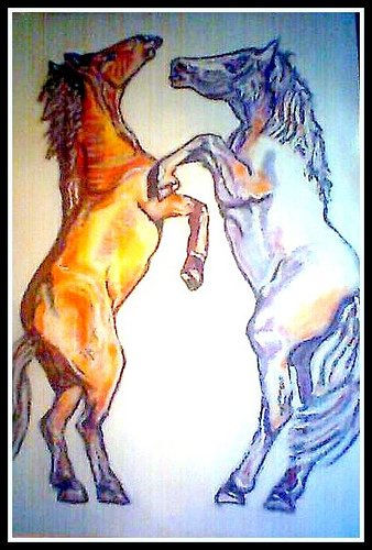 caballos salvajes Oil Paper Animals