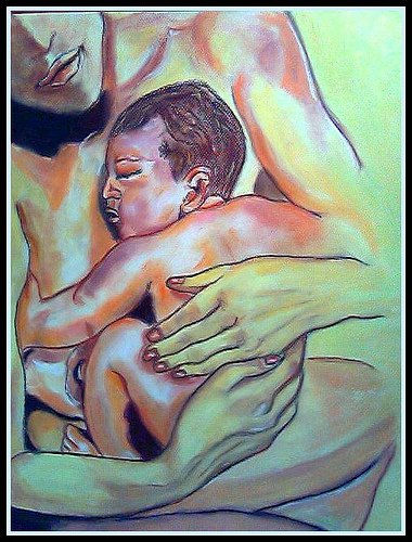 la ternura de una madre. Pastel Papel Figura