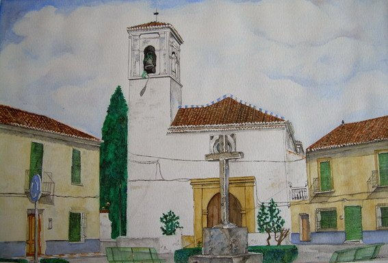 Plaza de la Iglesia. Acuarela Papel Paisaje