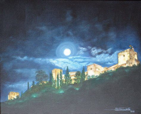 La Alhambra noctura Oil Canvas Landscaping