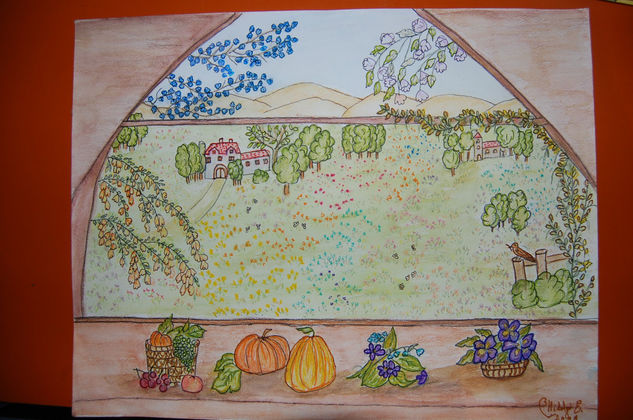 Otoño desde la ventana Media Mixta Papel Otros