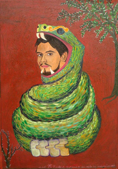 " EL DRAGON Y LA SERPIENTE " Óleo Tabla Retrato