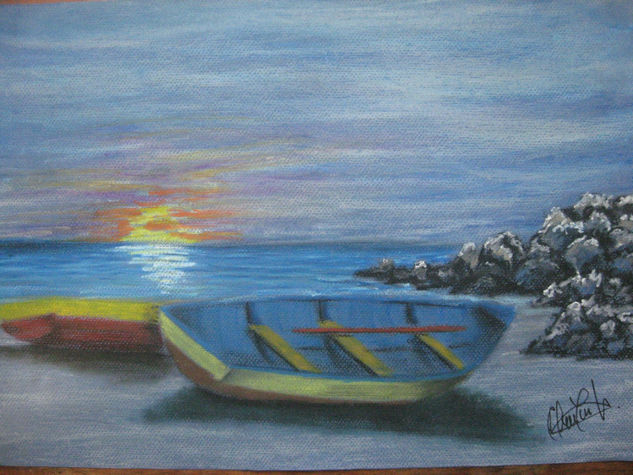 atardecer con botes Pastel Paper Landscaping