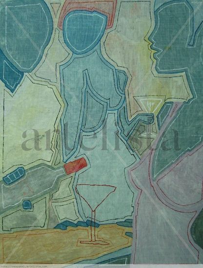 El brindis Oil Panel Figure Painting