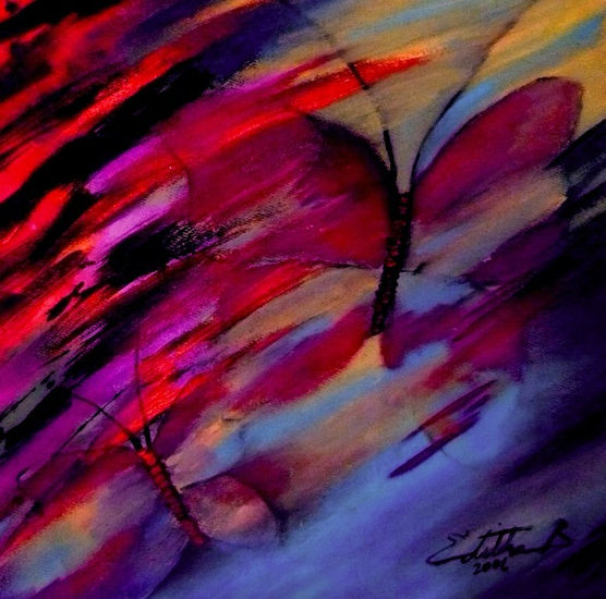 " Mariposa en ambiente abstracto " Óleo Lienzo Animales