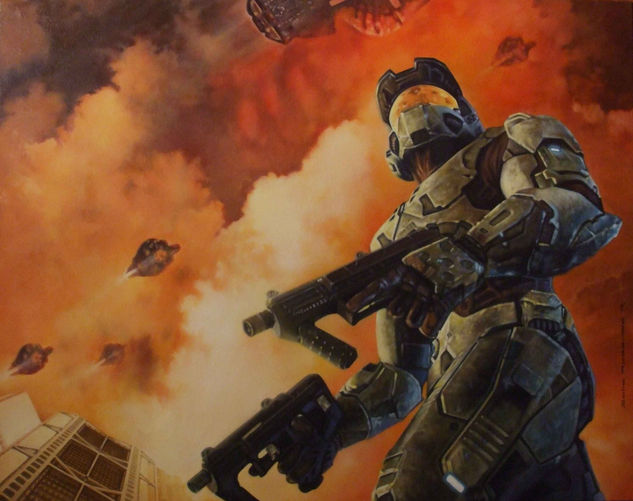 "MASTER CHIEF" HALO Oil Canvas Figure Painting