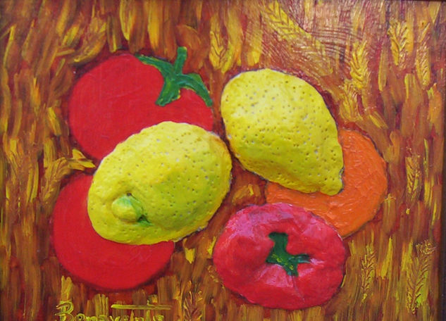 bodegon sobre trigal limones Oil Panel Still Life Paintings