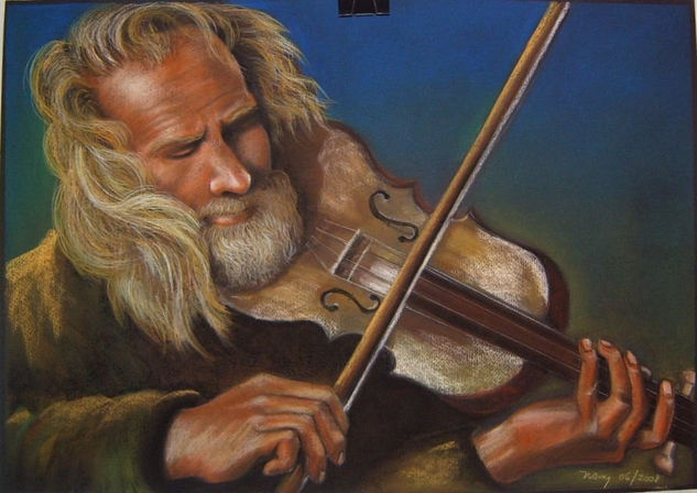 El violinista callejero Pastel Panel Portrait