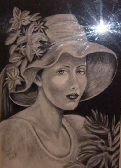 La mujer del sombrero Pencil (Black) Paper Figure Painting