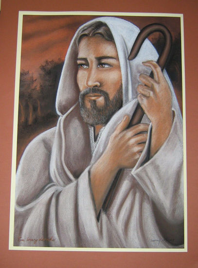 Pastor en Sepia Pastel Panel Figure Painting