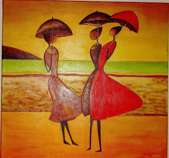 paseo por la arena Acrylic Canvas Figure Painting