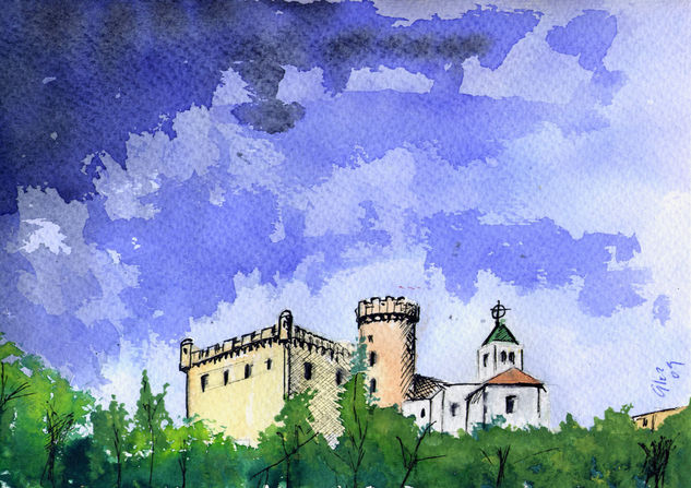 Castillo de Castelldefels Mixed media Card Landscaping