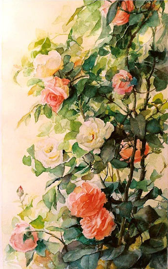 Rosales Óleo Papel Floral