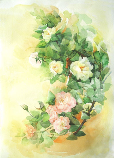 Dos rosales Watercolour Paper Floral Painting