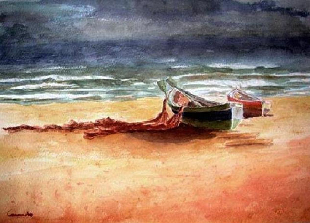 ESPERANDO LA TORMENTA Watercolour Paper Marine Painting