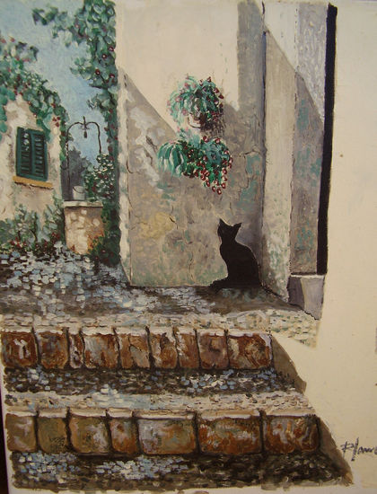 GATO NEGRO Óleo Lienzo Paisaje