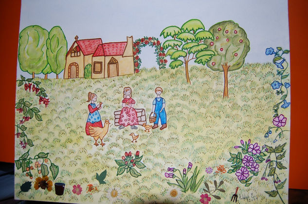 Niños con gallinas Mixed media Paper Others