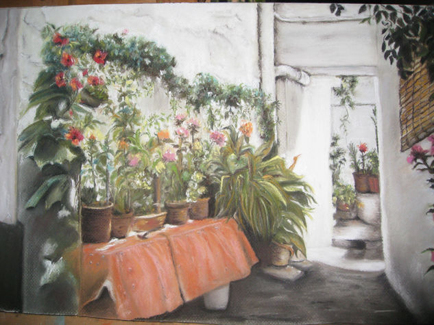 patio con flores Pastel Papel Paisaje