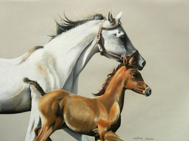 Mare and foal Pastel Paper Animals