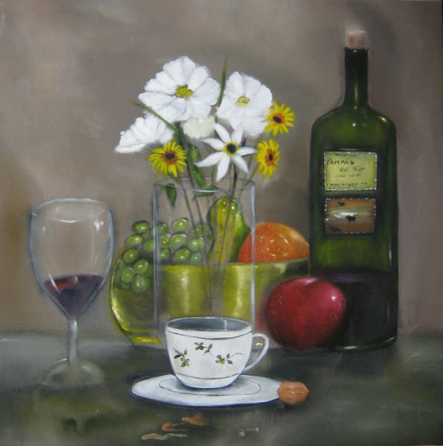 bodegon de flores y frutas