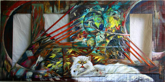 Gato persa con pajarito.