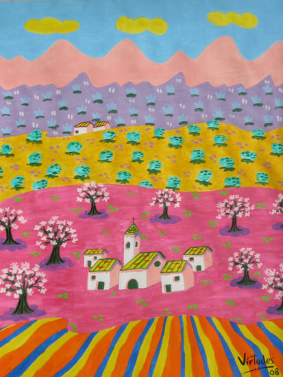 Paisaje rosado. Acrylic Card Landscaping