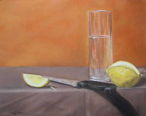 Agua y limones Pastel Paper Still Life Paintings