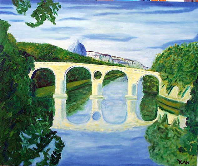 Bridge over Tiber River Oil Canvas Landscaping