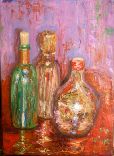 tres botellas Oil Canvas Still Life Paintings