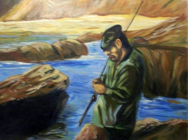 El pescador. Acrylic Textile Landscaping