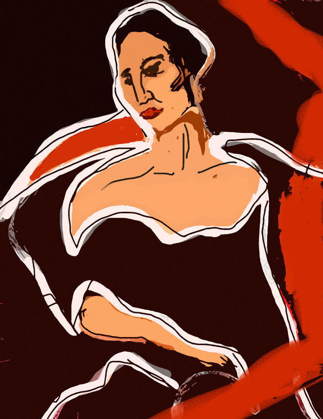 modelo en rojo y negro