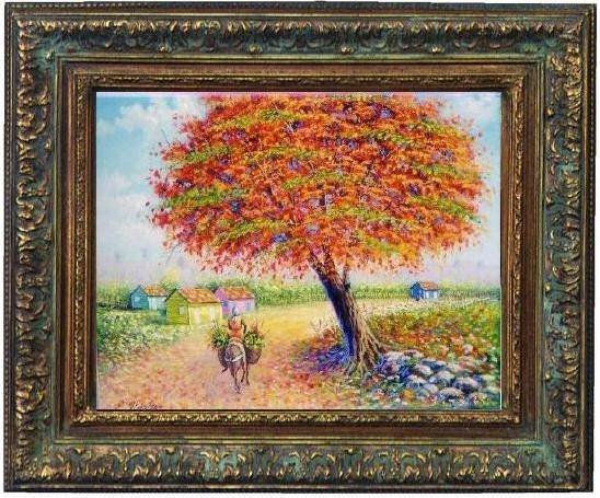 paisaje rural con framboyan