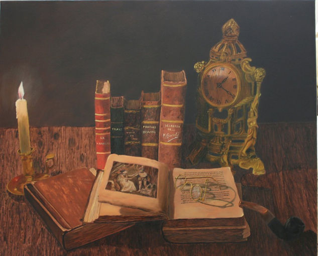 libros y reloj Oil Canvas Landscaping