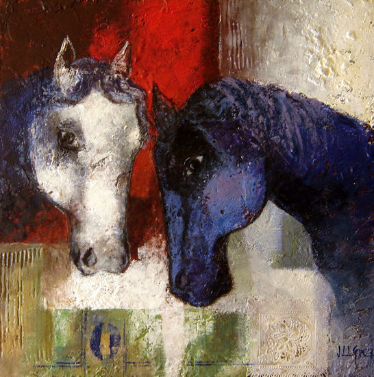 Caballo  Negro Mixed media Panel Animals