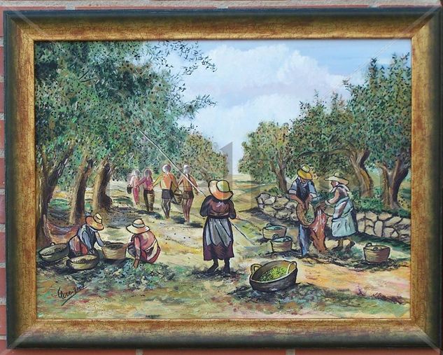 Recogiendo aceituna Óleo Lienzo Paisaje