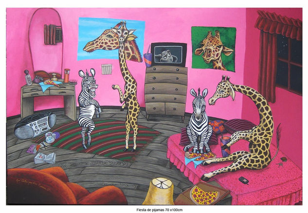 "Fiesta de piyamas" Acrylic Canvas Animals