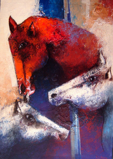 Caballo Rojo Mixed media Canvas Animals