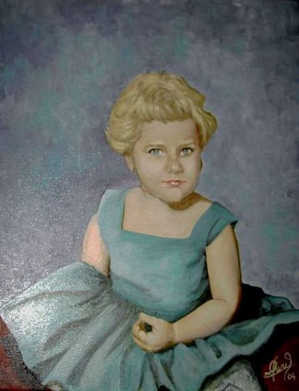 niña con vestido azul Oil Canvas Landscaping