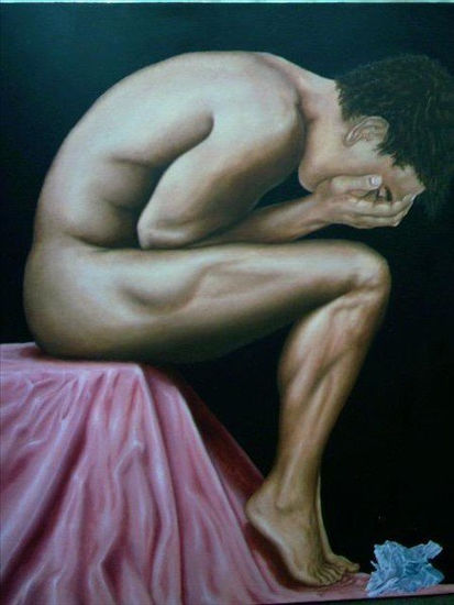 "Depresion" Oil Textile Nude Paintings