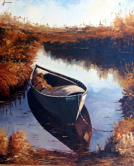 Barca en la Albufera Oil Canvas Landscaping