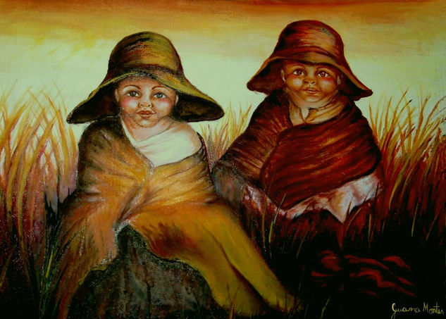 niños Andinos Oil Canvas Figure Painting