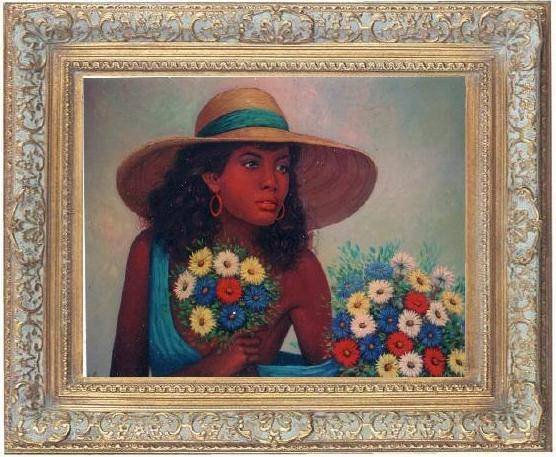 india dominicana con ramilleta de flores Oil Canvas Landscaping